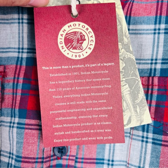 POLARIS INDIAN MOTORCYCLES WOMENS RED SCRIPT EMB SHIRT SIZE MEDIUM NWT - Picture 7 of 14